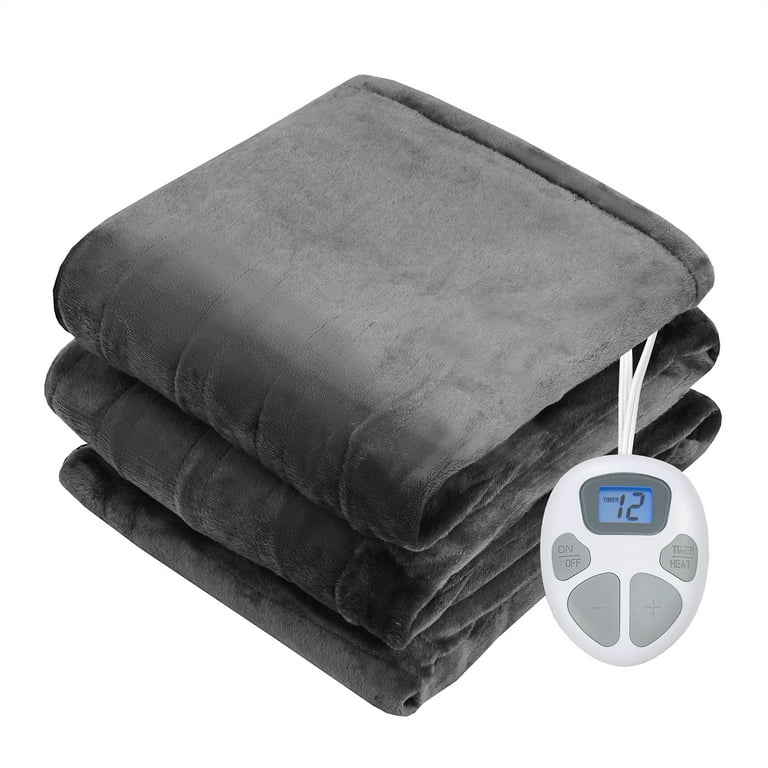 Costway 62 x 84 Flannel Polyester Heated Blanket Electric Throw w 10 Heating Levels Gray