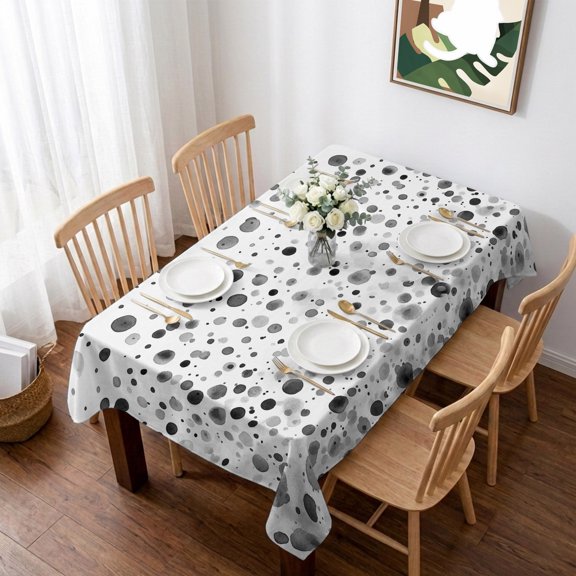 Grey Polka Dot Table Cloth Waterproof Tablecloths, Modern Art Abstract Watercolor Dot Tablecloth Dining Table Cover for Kitchen Party Tabletop Outdoor, Rectangle Tablecloth 52x70 Inch