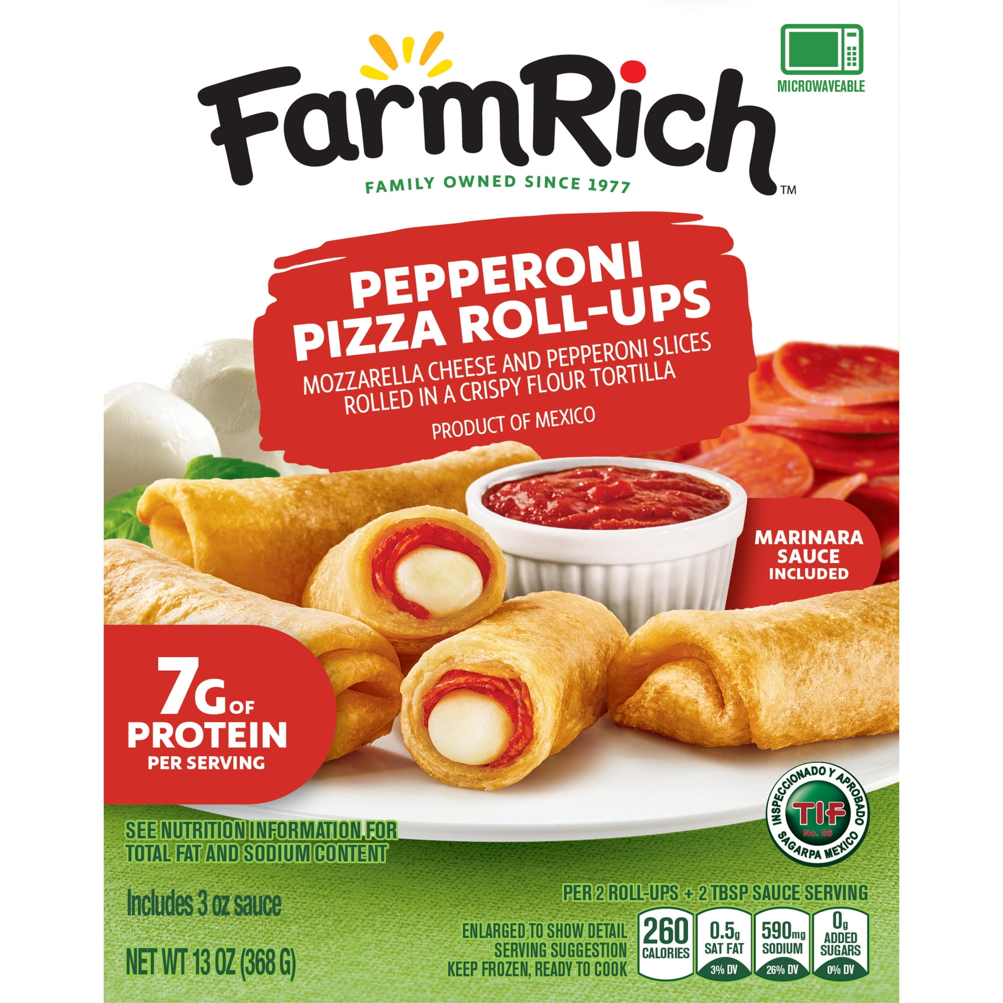 Farm Rich Pepperoni Pizza Roll-Ups with Marinara Dipping Sauce, 13 oz (Frozen Snacks and Appetizers)
