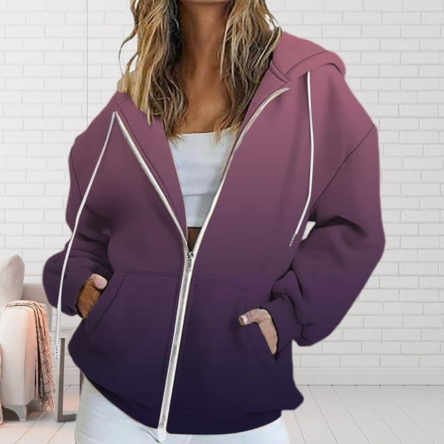 Women's Fall Jacket Oversized Pocket Sweatshirt Casual Clothing Zipper Track Jacket Solid Color Long Sleeve Tops