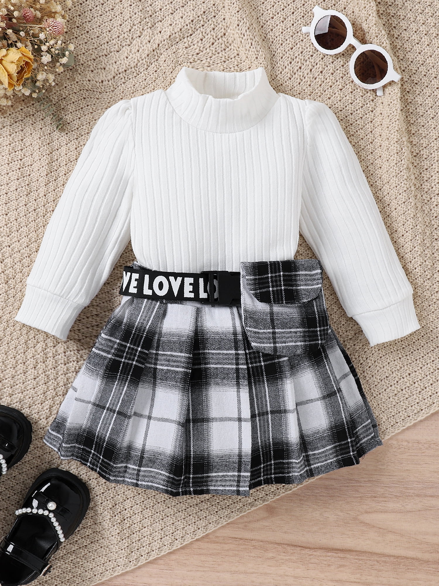  Toddler Baby Girl Skirt Set,2Pcs Knitted Long Sleeve Pullover  Sweater Tops +Pu Leather Mini Skirts Outfit Clothes Brown: Clothing, Shoes  & Jewelry