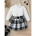 thumbnail image 2 of hirigin 2PCS Kids Girls Spring Outfits, Long Sleeve Mock Neck Tops + Belted Skirt Set, 2 of 9