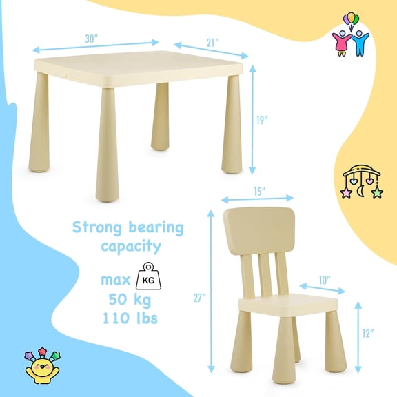 Kids Table and 2 Chairs Set with Storage Drawer, Height Adjustable Toddler Desk and Chair Set, Classroom/Playroom/Daycare/Home, Children Multi-Activity Table for Ages 2-8