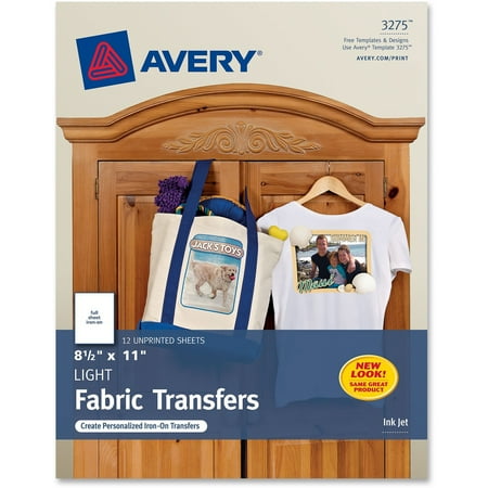 Avery Light Fabric Transfers for Inkjet Printers, 8 1/2 x 11, White, 12/Pack