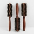 thumbnail image 2 of Wooden Handle Bristles Round Brush Portable Anti-static Thin Thick Long Straight Curly Hair Brush Women Hair Styling Detangling Comb, 2 of 8