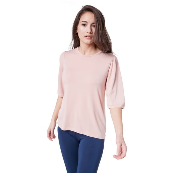Modal Elbow Sleeve Puffy Shoulder Blouse
