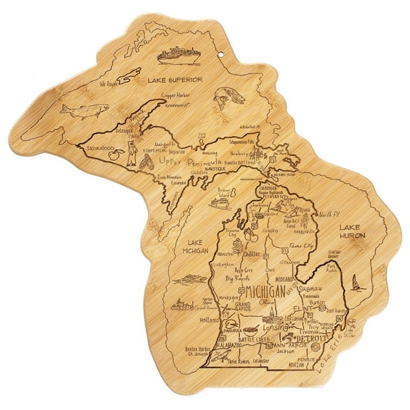 Totally Bamboo Destination Michigan Cutting Board, Includes Hang Tie for Wall Display