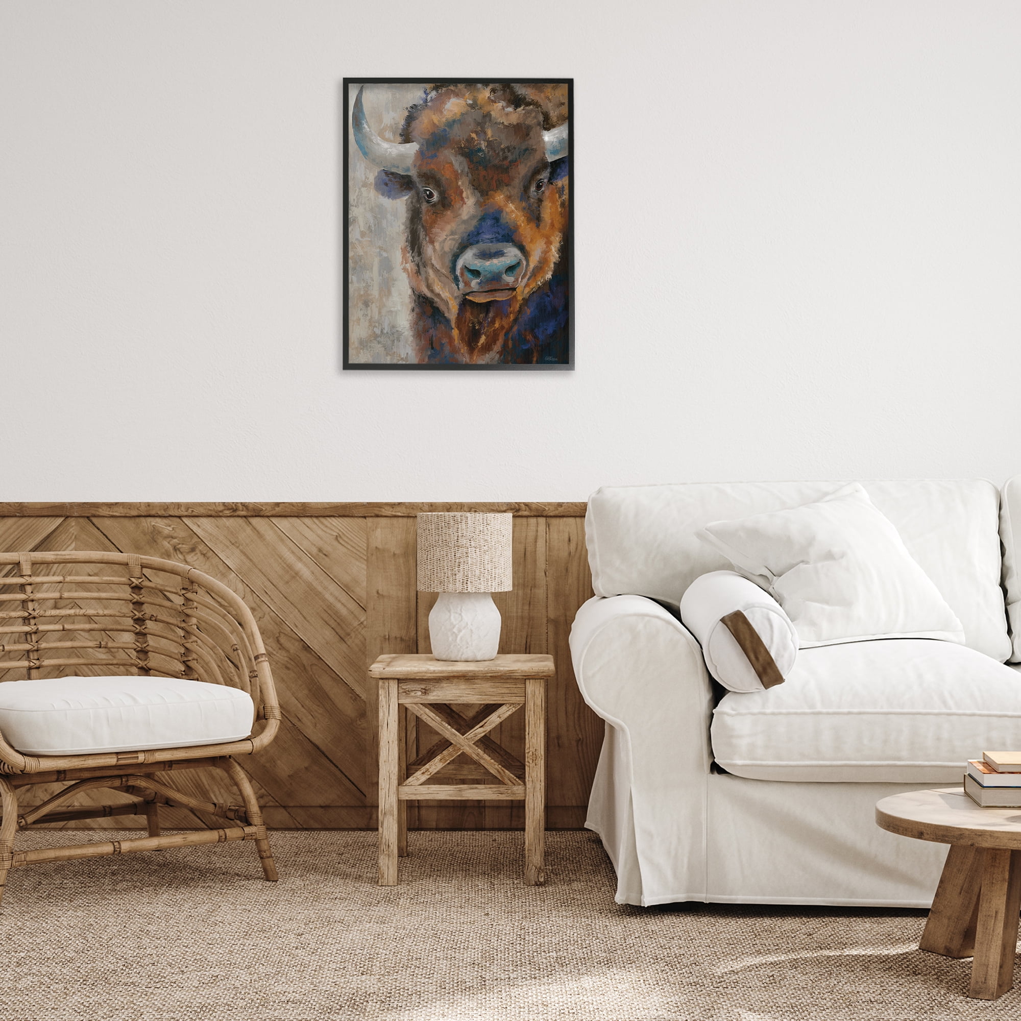 Stupell Industries Bison Rustic Portrait Animals & Insects Painting Black Framed Art Print Wall Art, 24 x 30