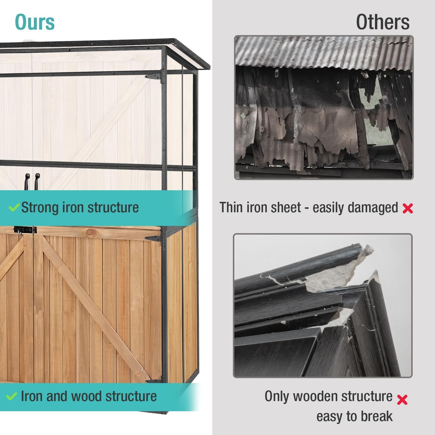 MEDEHOO Sheds & Outdoor Storage,Large Garden Shed with Metal Frame Structure and Adjustable Shelves,Bike Storage Tool Cabinet Box for Backyard Garden Patio Lawn (Brown)