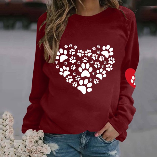 Birdeem Mode Femmes Imprimé Col Rond Chandail Tops Manches Longues Blouse Confortable Chandail en Molleton