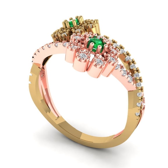 0.48 Ct Round Cut Emerald Halo Ring in Solid 18K Yellow/Rose Gold Size 6