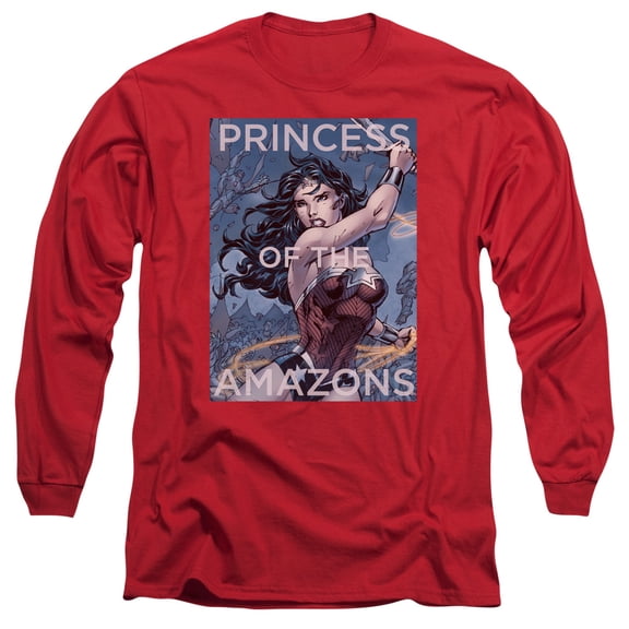 JLA Justice League Princess Of The Amazons Long Sleeve Adult 18/1 T-Shirt Red