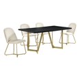 thumbnail image 1 of 5pc Black Wood Top Dining Set with Cream Velvet Chairs and Gold Base, 1 of 5