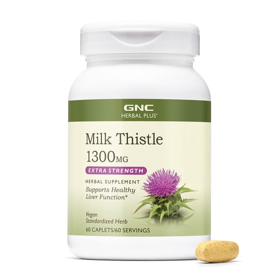 GNC Herbal Plus Milk Thistle 1300mg, Extra Strength, 60 Caplets