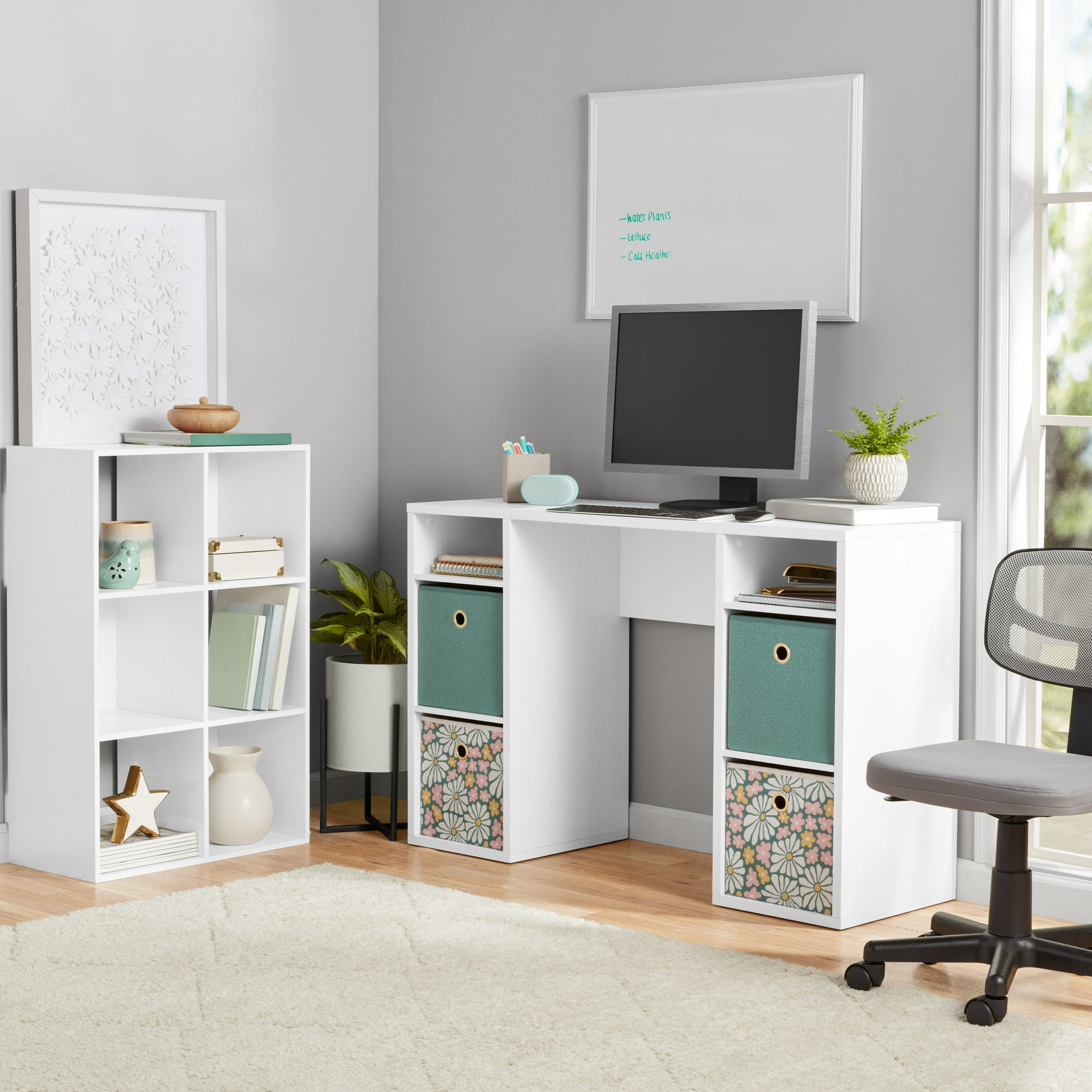 Mainstays Cube Storage Desk, 47.24 Inches, White Grain photo 2