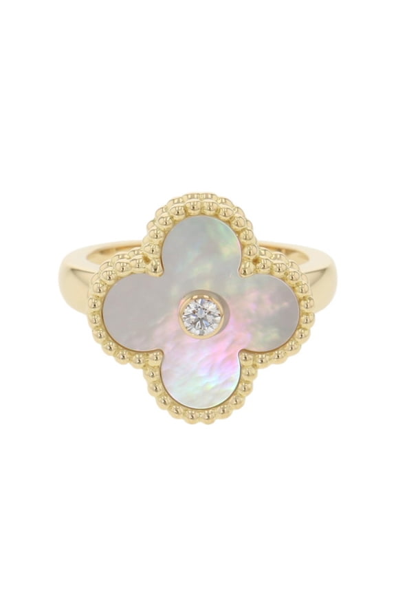 Pre-Owned Van Cleef & Arpels Alhambra Ring, Mother of Pearl, 1 Diamond (0.05ct), 18K Yellow...