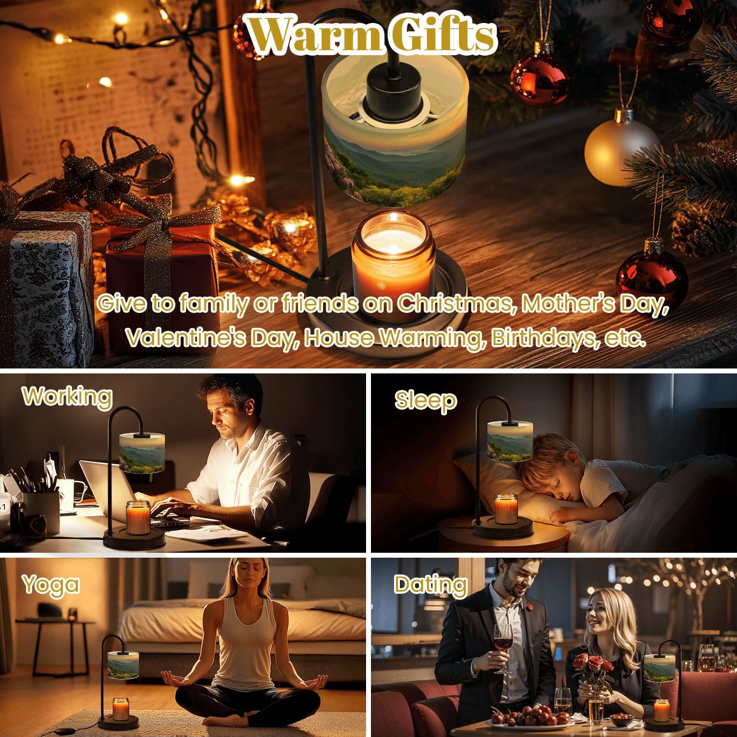 Candle Warmer Lamp with Timer Dimmer Dawn breaks Blue Ridge Mountains Candle Lamp Warmer for Jar Candle with 4 Bulbs Gifts for Women House Warming Gifts