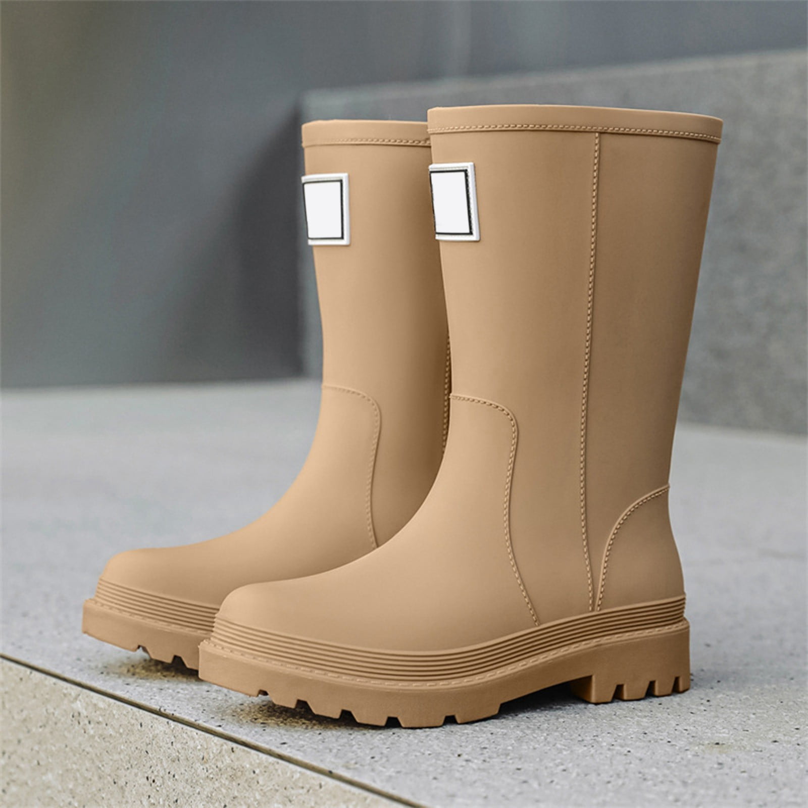 KANG Women's Mid Calf Rain Boots Slip Fashion Rubber Shoes With Thick Sole Rain Boots Collar Gardening Boots Ultra Lightweight Portable Garden Shoes