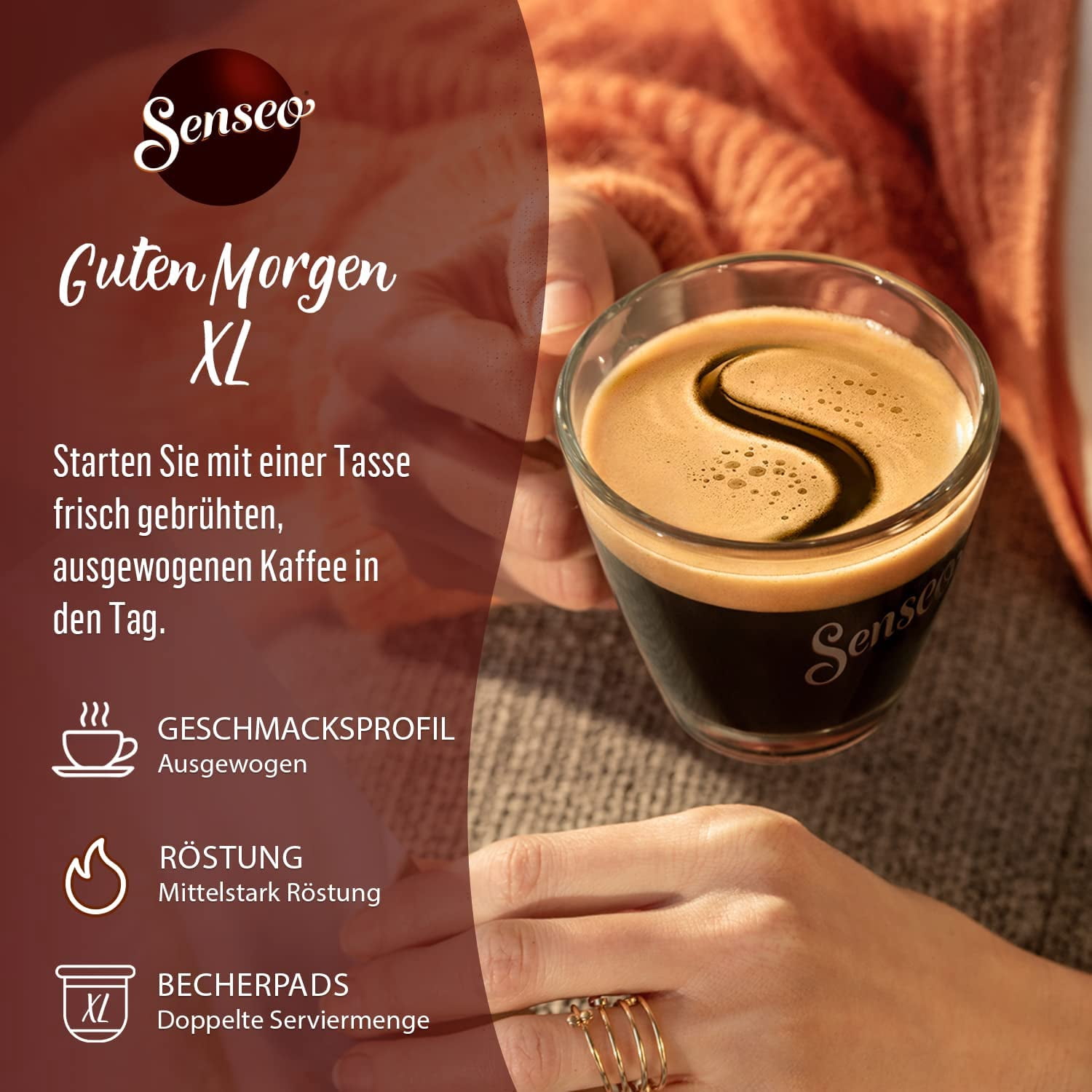 Senseo Medium Roast Coffee Pads Guten Morgen Xl Strong & Intensiv, 5-Pack, 125g Coffee Pods