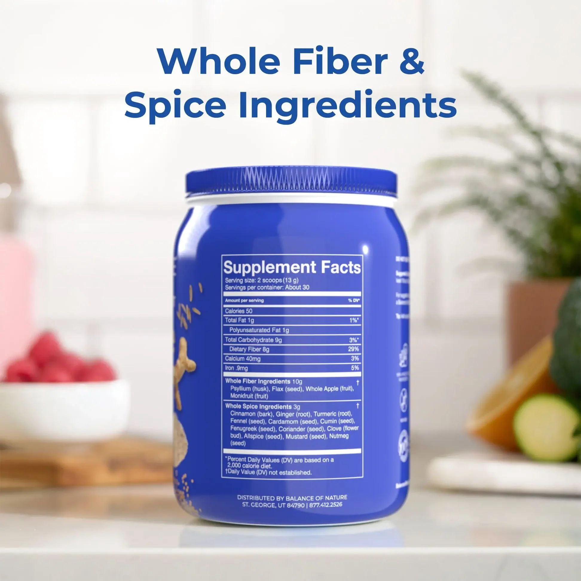 Balance of Nature Psyllium Husk Fiber & Spice with Flax Seed, Turmeric, and Apple - 30 Servings
