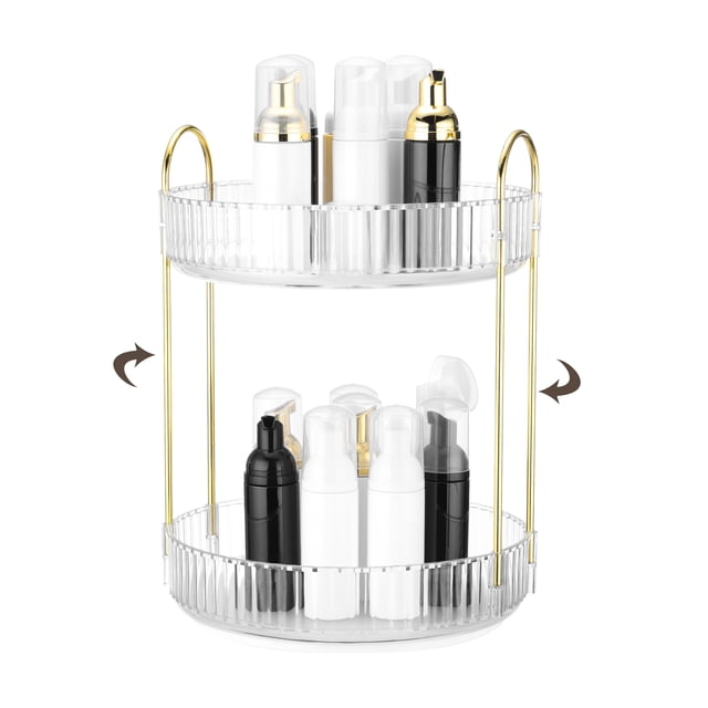 Organizador de Maquillaje Rotatorio, Organizador de Cuidado de la Piel para Encimera (2 Niveles, Transparente)