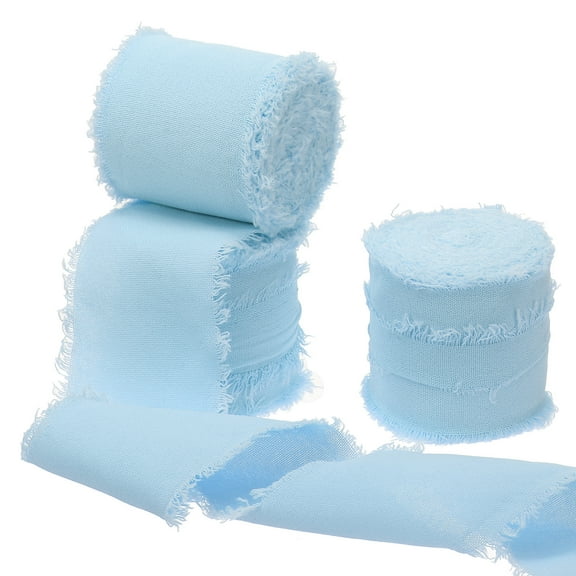 Handmade Fringe Cotton Ribbon Cotton Frayed Fringe Fabric Ribbons for Crafts Flower Bouquet Gift Wrapping Light Blue