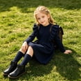 thumbnail image 4 of Lanbubble Toddler Girls Long Sleeve Ruffle Dress Cable Knit A-Line Sweater Dress Soft Fall Winter Dresses 3T-6T, 4 of 5