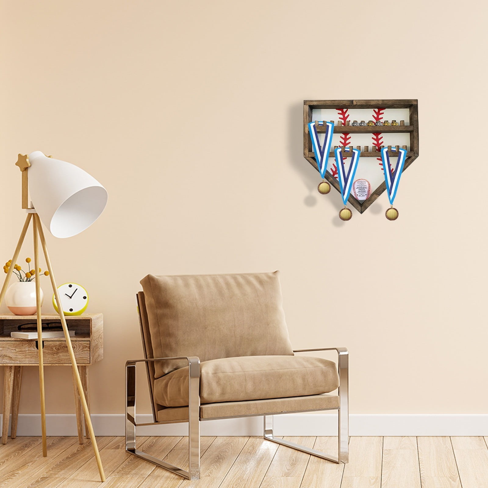 Baseball Home Plate Championship Ring Display – 24-Slot Wall Mounted Medal Holder – Sports Memorabilia Organizer | Personalized Man Cave Baseball Decor (Rings & Medals Not Included)