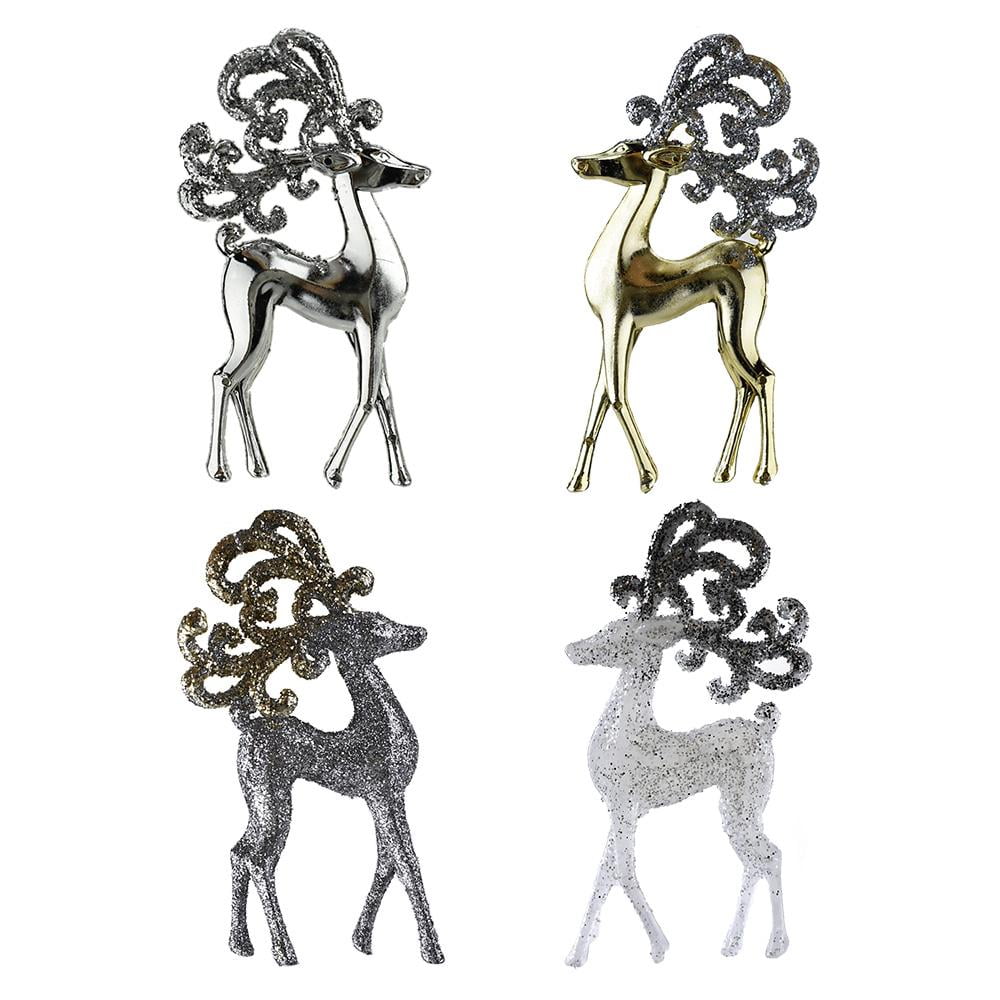 Christmas Shiny and Glitter Reindeer Ornaments, Silver/Gold/White, 51/