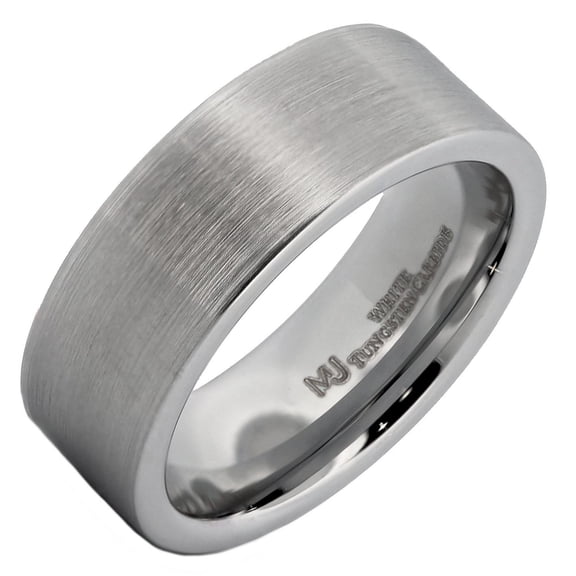 MJ Metals Jewelry White Tungsten Carbide 8mm Pipe Ring with a Brushed Finish Comfort Fit Wedding Band Size 16