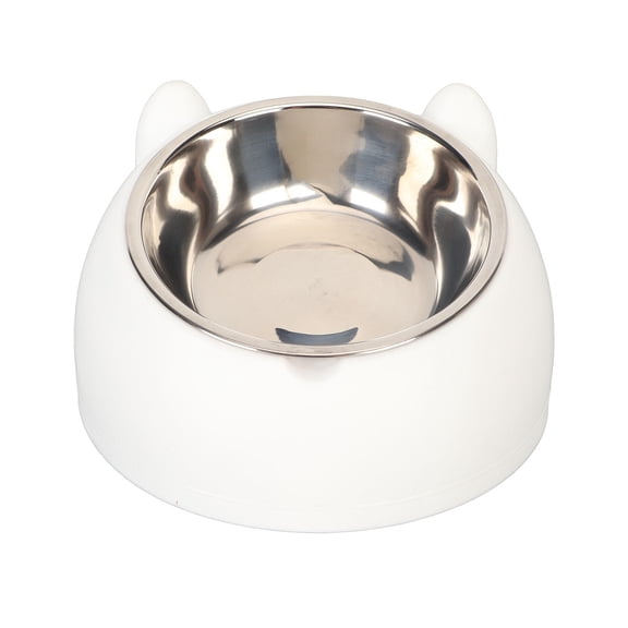 Xirurus 200 ml 304 Stainless Steel Elevated Tilt Cat & Dog Food Bowl – Easy‑Reach, Curved Design, Food‑Grade, White