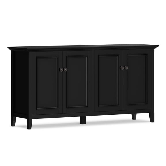 Simpli Home Amherst 66 inch Wide Solid Wood Transitional 4 Door Storage Cabinet in Black