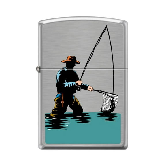 Zippo Lighter- Catching A Fish Fisherman Brushed Chrome Windproof Lighter #Z5215