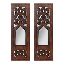 The Wooden Town Wall Hanging Plaques Wall Décor Jharokha With Mirror, Elegant Sculpture Wall Décor Panel to Enhance the Décor of Your Room or Office - 12x4 Inch - Burnt Set of 2
