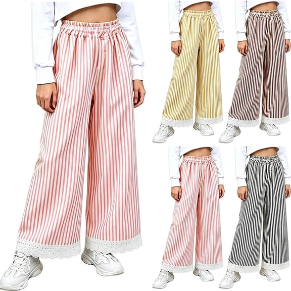 Swuxness Toddler Wide Leg Full Length Pants Stripe Elastic Waist Thin Summer Casual Fashion Wear