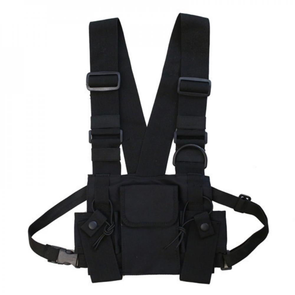Men Women Adjustable Nylon Pocket Reflective Hip-hop Vest Waist Chest Bag 9"