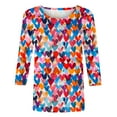 thumbnail image 4 of Penkiiy Chemises de la Saint-Valentin pour Femmes Manches 3/4 Col Rond Blouses Décontractées Imprimé Mignon Tuniques Tops 2025 2TG Multicolore, 4 of 5