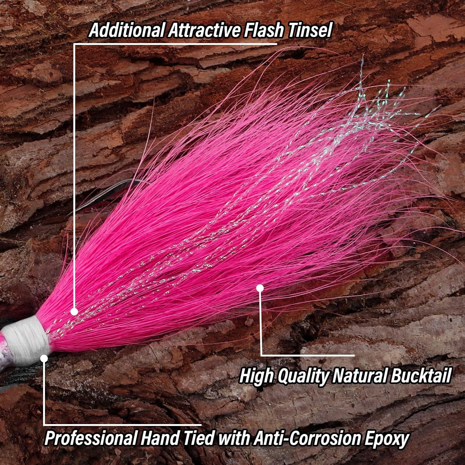 5-Pack Bucktail Jigs Hair Jigs Saltwater Freshwater Fishing Bucktail Lures Surf Fishing Jig Heads White Luminous Chartreuse Swimbait Jig for Bass Flounder Striper Bluefish Halibut Redfish