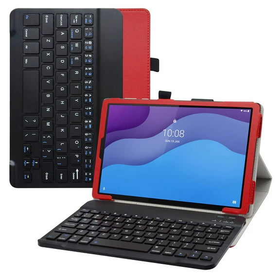 Labanema 10.1" Lenovo Tab M10 HD (2nd Gen) TB-X306X Bluetooth Keyboard Case, PU Leather Folio Stand Protective Case, Cover for 10.1" Lenovo Tab M10 HD (2nd Gen) TB-X306X (Red)
