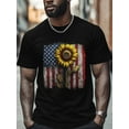 thumbnail image 4 of USA Flag Sunflower Men's T Shirts T-Shirt for Men Crew Neck Tees Cotton Tops, Black, S, 4 of 7