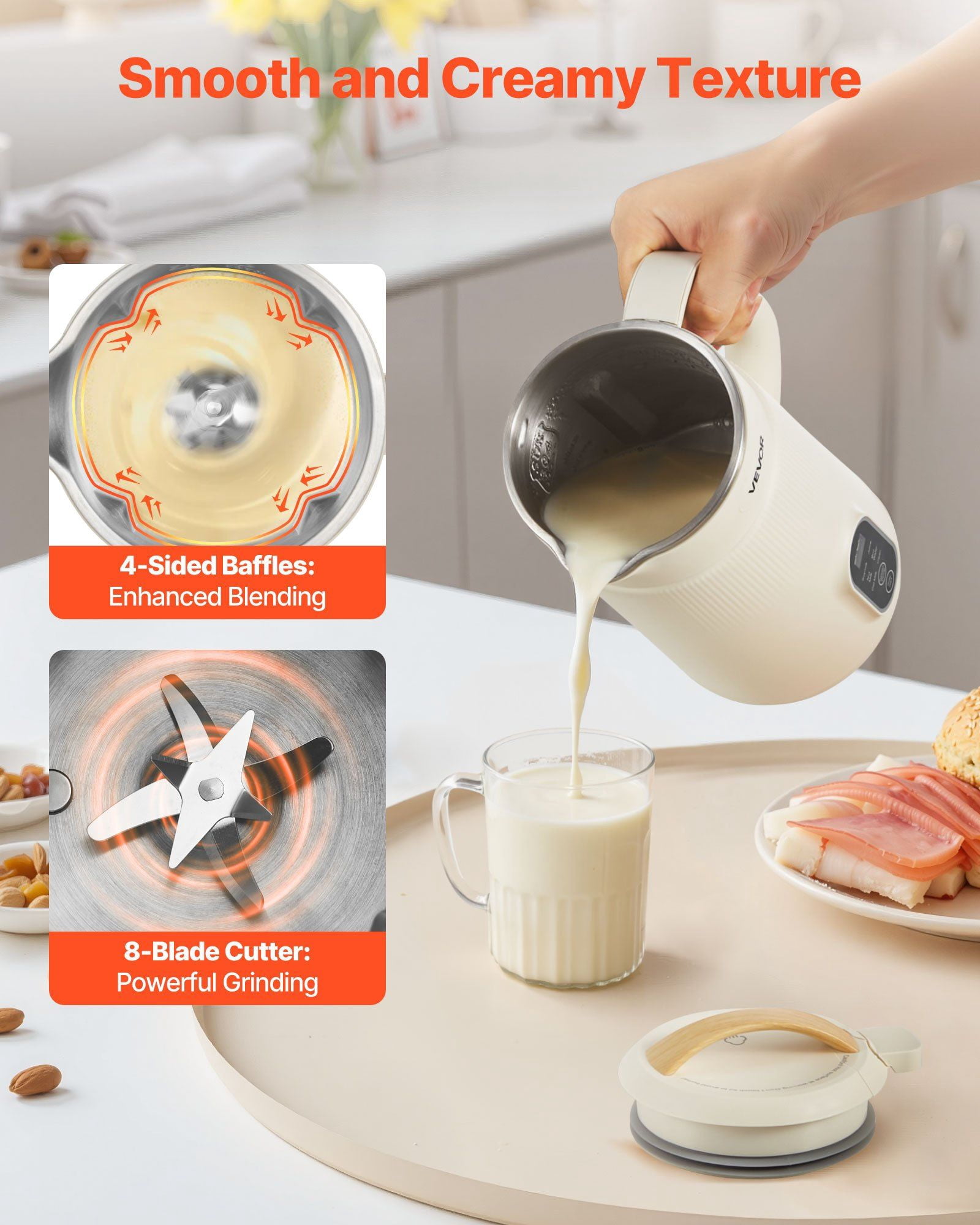 6-in-1 Nut Milk Maker, 20 oz Soy Milk Maker with Self-Cleaning & Delay Timer for Homemade Plant-Based Beverages - 6 Blades, Boil Water Function