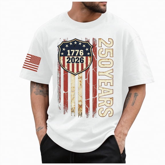 UngA 4th of July Shirts for Men American Flag Patriotic Shirts 250 Anniversary USA Stars and Stripes Short Sleeve Tee Top Independence Day T Shirt Men (White,XL)
