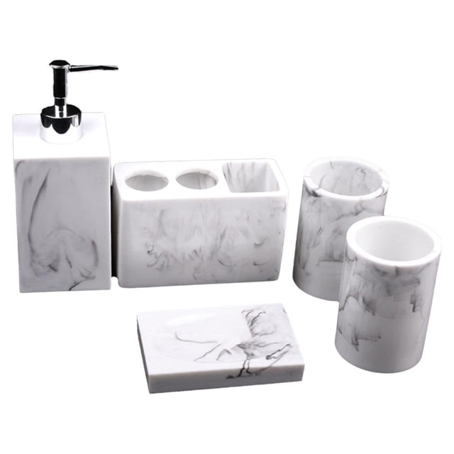 yuksok Bathroom Accessory Set 5-pack Resin Toothbrush Holder Lotion Dispenser, BPA