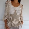 thumbnail image 6 of CHENjy Women's Crocheted Tops for Women, 3/4 Sleeve Open Weave Hollow Out Pullover, Summer Beach Swimsuit Cover Up Round Neck, XXXXL，Pink, 6 of 7