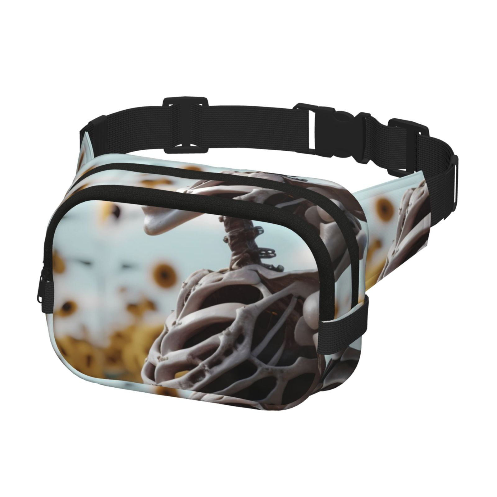 Picia Sunflower Butterfly Skull Print Square Double-Layer Waist Bag Mini Adjustable Waist Belt Bag Exercise Running Travel Hiking