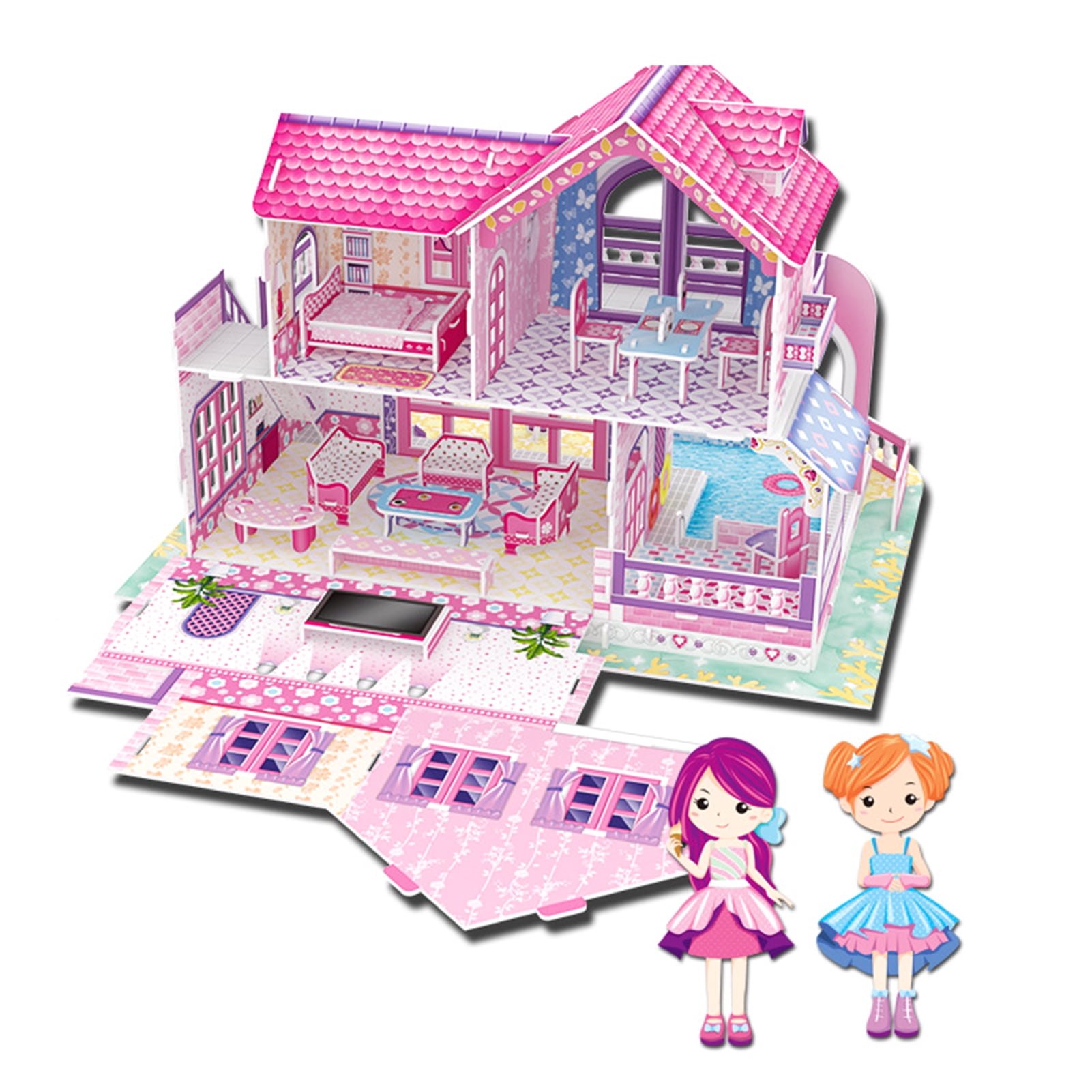 Diy Paper Dollhouse, Puzzle Assembly Toy, Foldable Dollhouse