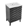 thumbnail image 4 of Cascade 24 in. Black Oak Bathroom Vanity With White, 3-Hole Ceramic Sink Top, 4 of 8