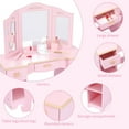 thumbnail image 3 of Girls' Vanity Table and Stool Set, Kids Makeup Dressing Table with Wood Makeup Playset Toy, Kids Vanity Set with Mirror & Drawer for Age 4-9, Pink, 3 of 5