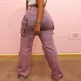 thumbnail image 5 of YYDGH Women's Cargo Pants Y2K High Waisted Baggy Jeans Flap Pocket Wide Leg Denim Pants Streetwear Pink M, 5 of 8
