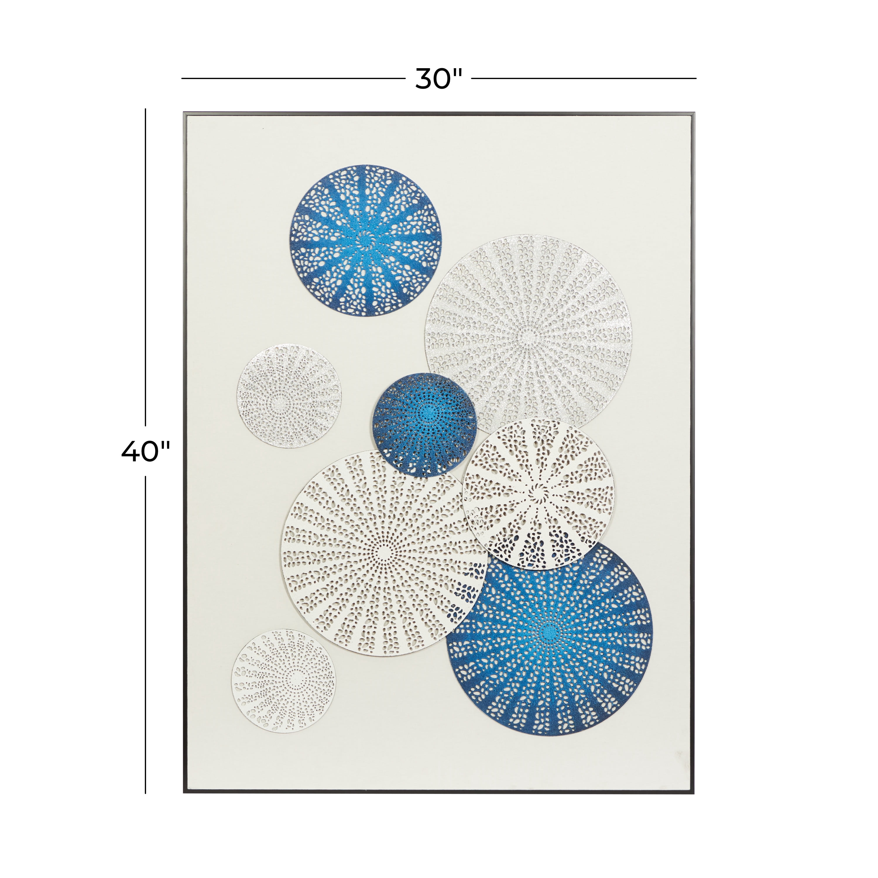 DecMode Blue Canvas Contemporary Radial Circles Framed Wall Art